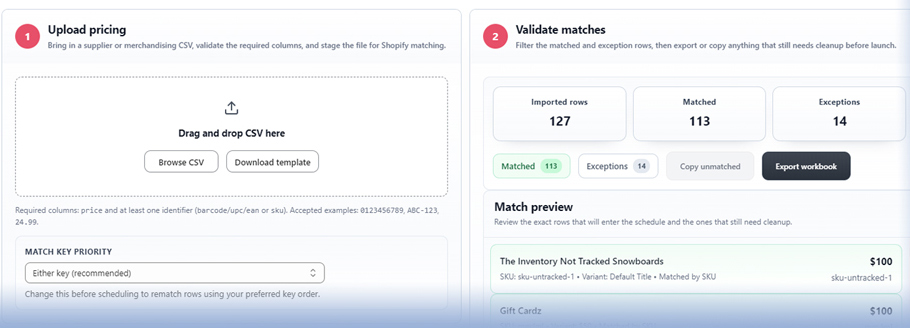 CatalogIQ price scheduler setup screen
